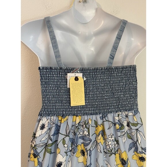 BOG Collective Maxi Dress Floral Corset Denim Blue Cottagecore Band Gypsies L - Picture 6 of 15